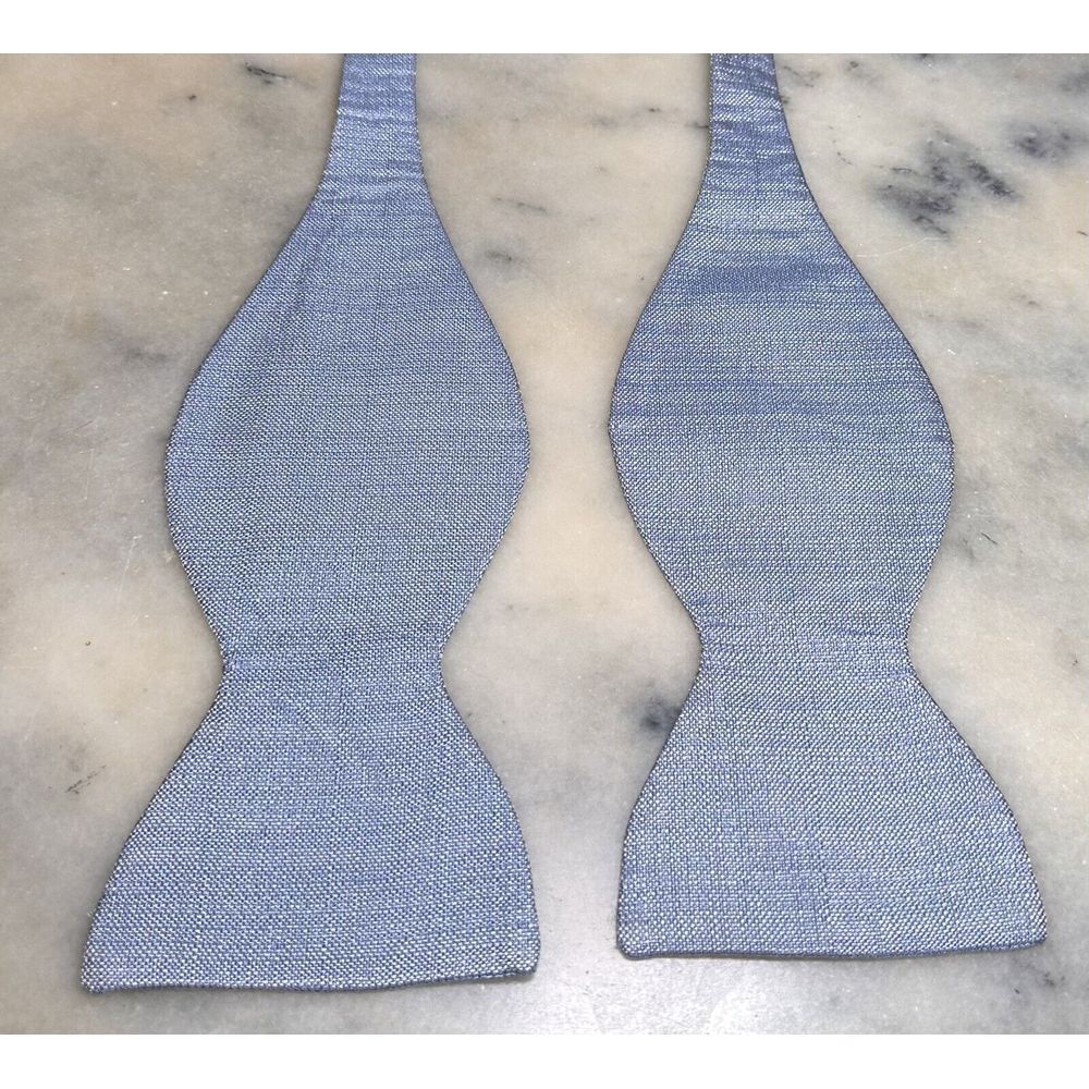 Bills Private Stock Wide Solid Light Blue Woven Self Tie Bow Tie Handmade In USA